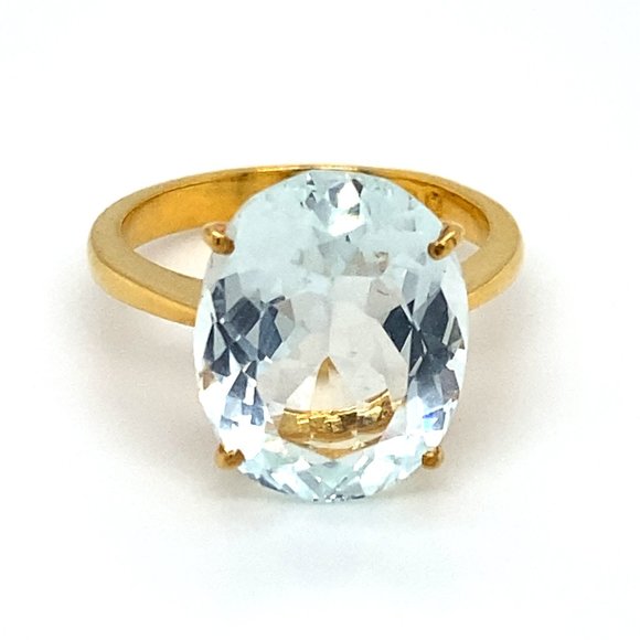 Aquamarine 8.01ct Solid 22K Yellow Gold Ring - Picture 1 of 7